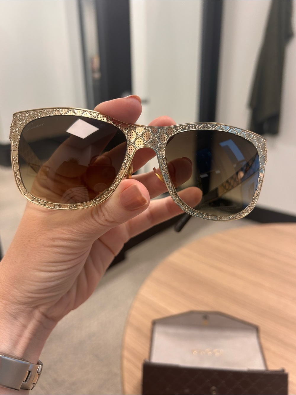 Gucci Gold and Brown Women's Sunglasses - Picture 2 of 5